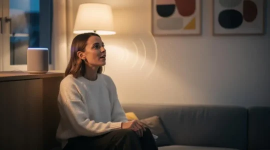 Illustration d'une scene de recherche vocale illustrant l'adaptation du contenu pour Google Assistant et Alexa en France