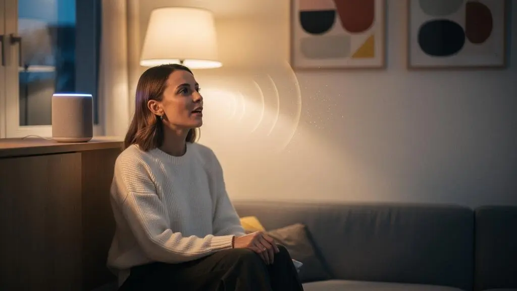 Illustration d'une scene de recherche vocale illustrant l'adaptation du contenu pour Google Assistant et Alexa en France