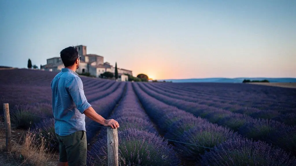 Une personne observe l'aube se lever sur un paysage rural français, symbolisant la détection d'une tendance avant qu'elle ne devienne saturée